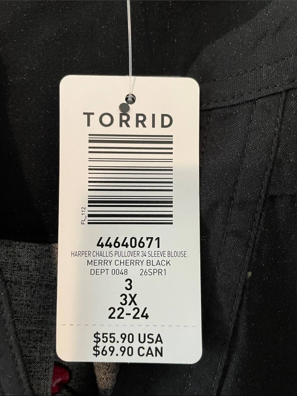 NWT Torrid Harper 3/4 sleeve pullover blouse size 3 3X 22 24 Merry Cherry Black - Picture 6 of 6